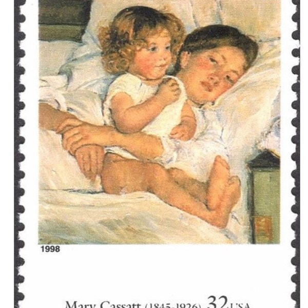 One 1 Mary Cassatt Breakfast in Bed 32c // Four Centuries of American Art // unused vintage postage stamp // 32 cent stamp