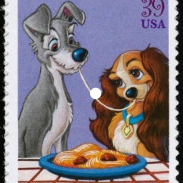 One (1) unused postage stamps - Disney Romance - Lady and the Tramp 39c // 39 cent stamp