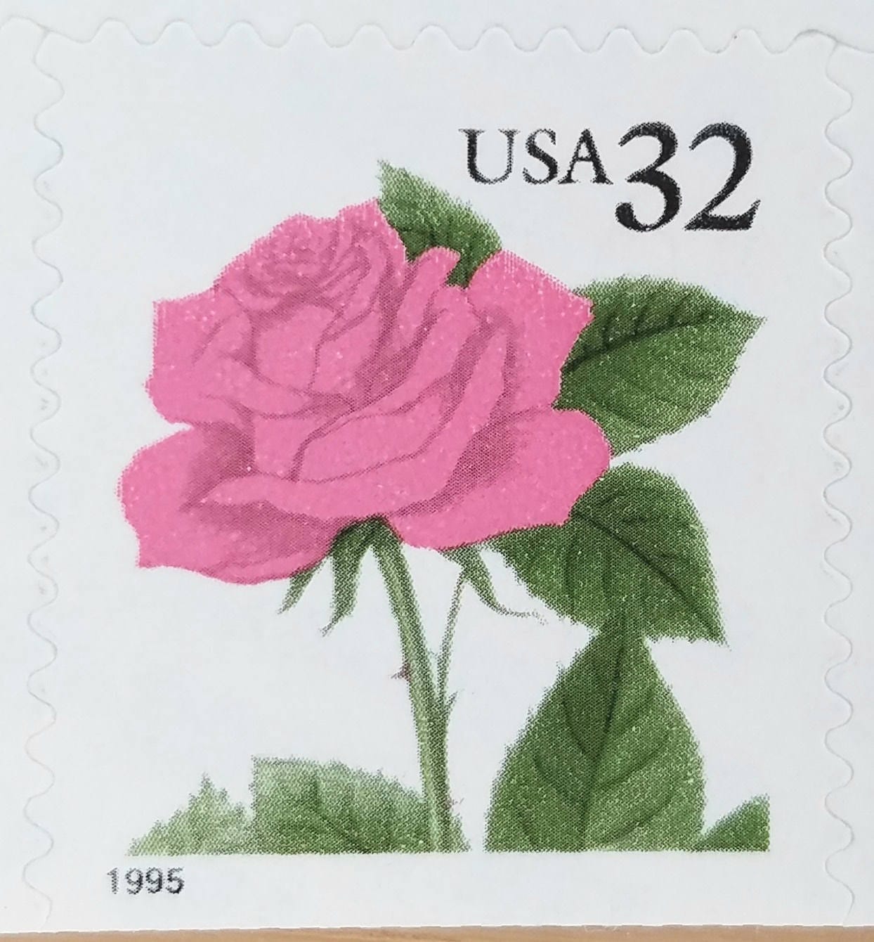 25c Pink Rose LOVE Stamp .. Set of 20 .. Unused Vintage US Postage Stamps.  Floral Love stamp, Garden weddings, Pink posies, pink and green