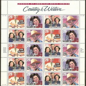 Feuille de 20 timbres de musique country western, 29 c. // Timbres-poste vintage inutilisés // Timbres de 29 cents // Valeur faciale 5,80