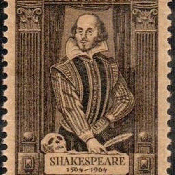Five 5 vintage unused postage stamps - William Shakespeare 5c // 5 cent stamps // Face value 0.25