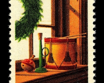 Vintage Weihnachtsbriefmarken 1980 Kranz und Spielzeug (5, Unbenutzt)