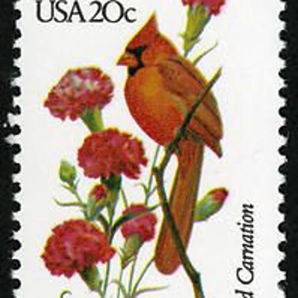 Five 5 vintage unused postage stamps - Ohio state bird & flower 20c // 20 cent stamps // Face value 1.00