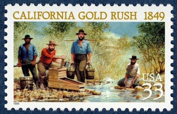 1849年のカリフォルニアゴールドラッシュの5枚のヴィンテージ未使用