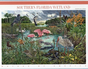 Vintage 2006 Southern Florida Wetland 39c stamps // Nature of America sheet 8th in the series // sheet of ten, 39 cent // Face value 3.90
