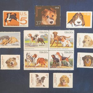 Colección de sellos postales de perros // Sellos postales estadounidenses antiguos sin usar // Valor nominal 3,87