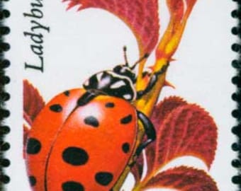 Five 5 Ladybug 22c stamps // North American Wildlife // unused vintage stamps // Face value 1.10