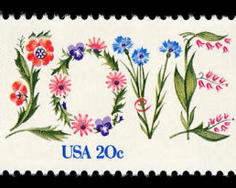 Five 5 Love Flowers 20c stamp // vintage unused postage stamps // 20 cent stamps // Face value 1.00