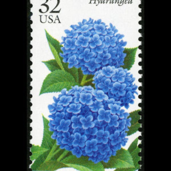 One 1 Hydrangea 32c // Fall garden flowers // vintage unused postage stamps // 32 cent stamp