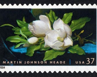 Vintage 2004 Giant Magnolias by Martin Johnson Heade 37c // unused 37 cent stamps // set of 8 stamps // Face value 2.96