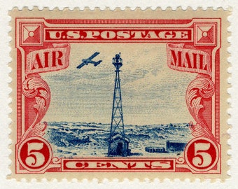 Vintage 1928 Beacon on Rocky Mountains 5c stamp // unused 1928 air mail stamp
