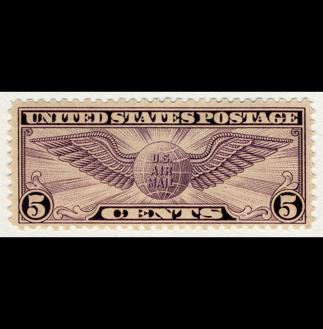 One 1931 Winged Globe 5c // unused vintage 5 cent stamp // 5 cent air mail stamp