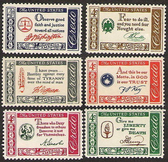 Buy Twenty-four 24 Vintage Stamps // American Credo: Lincoln Jefferson  Washington Patrick Henry Franklin Francis Scott Key / Face Value 0.96  Online in India 