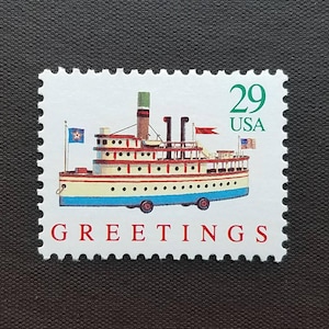 Five 5 Antique Christmas toy boat 29c stamps // unused vintage Christmas stamps 29 cent stamps // Face value 1.45