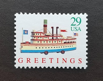 Five 5 Antique Christmas toy boat 29c stamps // unused vintage Christmas stamps 29 cent stamps // Face value 1.45