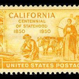 Cinco sellos de oro de 3 centavos del centenario de California // Sellos postales antiguos sin usar de 3 centavos / Valor nominal: 0,15