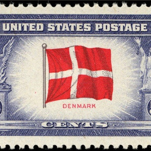 Países invadidos, 1942-1943: sello de Dinamarca de 5 c. // sellos postales antiguos sin usar // sello de 5 céntimos