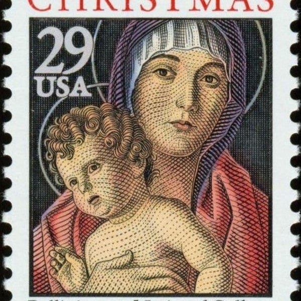 Five 5 vintage unused postage stamps - Madonna and Child 29c // 29 cent stamps // Face value 1.45