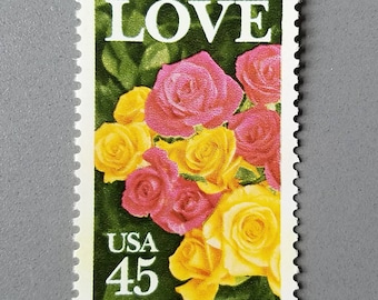 Vintage Love & Roses 45 Cent Stamps, Unused (Set of 5)