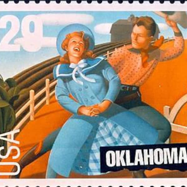 Five 5 vintage unused postage stamps - Oklahoma! musical 29c // 29 cent stamps // Face value 1.45