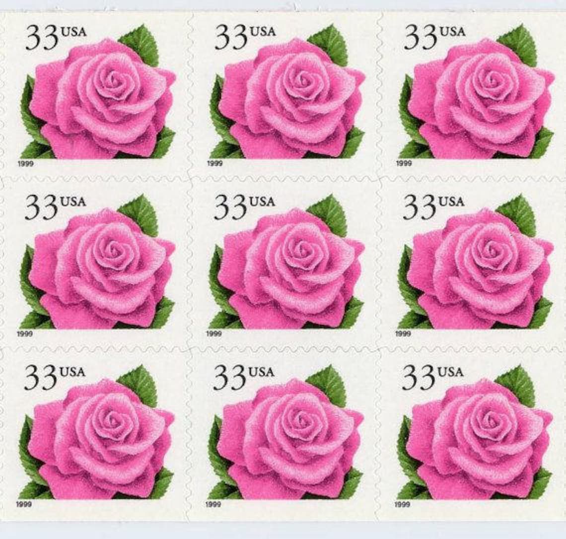 Ten 10 unused postage stamps Pink rose // 33 cent stamps Etsy