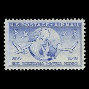 Five 5 Globe and Doves air mail 15c // 15 cent stamps // face value 0.75