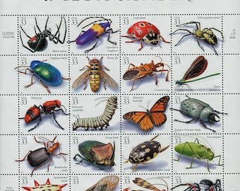 20 stamps Insects and Spiders (sheet) // unused postage stamps // 33 cent stamps // Face value 6.60