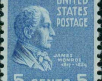 5 timbres vintage de 1938 à l'effigie de James Monroe (5 cents) // Les Présidents // lot de cinq timbres de 5 cents non utilisés // valeur faciale 0,25