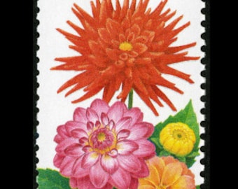 Five 5 Dahlia 32c stamps // Fall garden flowers // 32 cent stamps // Face value 1.45