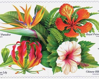 Twenty 20 unused postage stamps - Tropical flowers 33c // 33 cent stamps // Face value 6.60