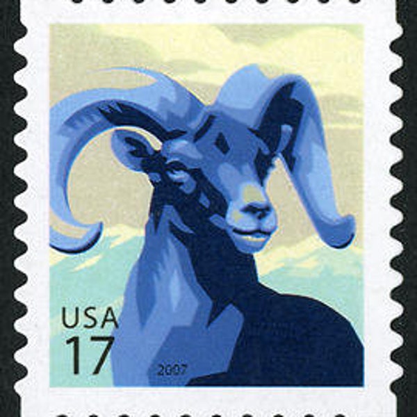 Five 5 vintage unused postage stamps - Bighorn sheep 17c // 17 cent stamps // Face value 0.85