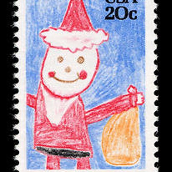 Vintage Santa Claus 20c Postage Stamps, Unused Set of 5