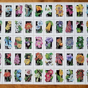 Hoja de sellos de 29 c con cincuenta y cincuenta flores silvestres // Sellos de 29 centavos // Sellos postales antiguos sin usar // Valor nominal 14,50