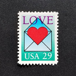 Cinco sellos postales sin usar: Carta de amor, corazón en sobre 29c // Sellos de 29 centavos // Valor nominal 1,45