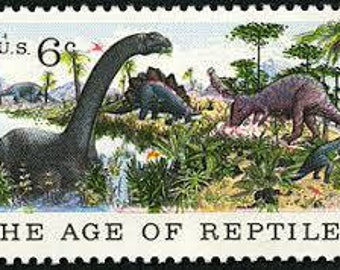 Stare znaczki „Age of Reptiles” z dinozaurami, nieużywane, opłata pocztowa 6 centów (zestaw 5 sztuk)