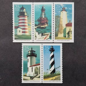 Cinco faros 25c // sellos postales antiguos sin usar de 25 centavos // Valor nominal 1,25