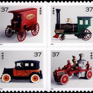 Four 4 Antique toys 37c stamps // unused stamps 37 cent stamps // Face value 1.48