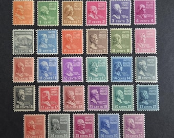 Set di francobolli "Prexies" del Presidente degli Stati Uniti, 1938-1943, inutilizzati, Scott 803-831