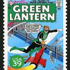 Um selo de 39 centavos do Lanterna Verde (capa clássica) // Super-heróis, quadrinhos da DC // selo postal nunca usado // selo de 39 centavos