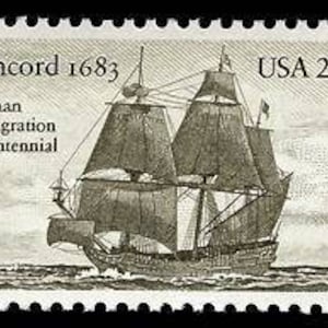 Five 5 vintage unused postage stamps - Concord 1683 German immigration 20c // 20 cent stamps // Face value 1.00