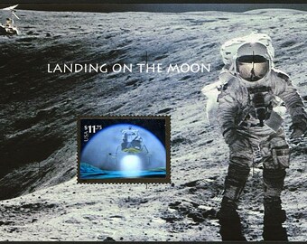 Vintage 2000 Landing on the Moon oversize postage stamp // face value 11.75