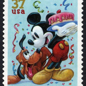 Un sello postal sin usar - Personajes de Disney - Celebración - Mickey Mouse y Pluto 37c // Sello de 37 centavos