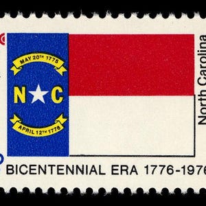 Five 5 North Carolina state flag 13c // vintage unused postage stamps 13 cent stamp // face value 0.65