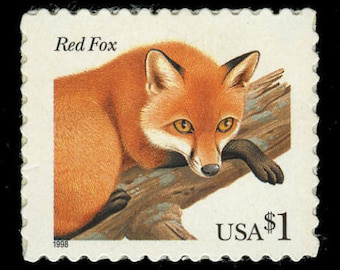 Vintage unused postage stamps - Red fox // 1 dollar stamp // Face value 1.00