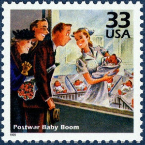 Sello Five 5 Baby boom de 33 centavos // Celebre la década de 1940 // Sello postal sin usar de 33 centavos // Valor nominal 1,65