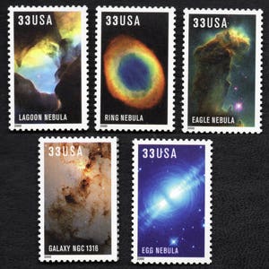 Cinco imágenes del Hubble de galaxias y nebulosas. Sellos de 33 c // Sellos de 33 céntimos // Valor nominal 1,65