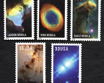 ハッブル望遠鏡の銀河と星雲の切手 - 33セント、5枚セット