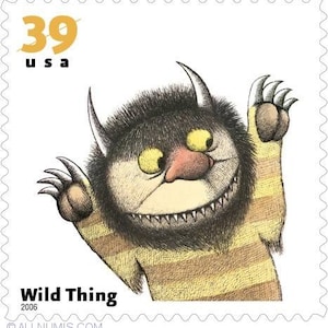 Fünf 5 Wild Things 39c Briefmarken // Lieblings-Kinderbuch-Tiere // unbenutzte Briefmarke 39 Cent Marke // Wertmarke 1,95