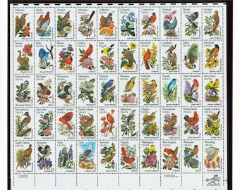 50 State birds and flowers 20c stamps  (sheet) // Vintage unused postage stamps // 20 cent stamps // Face value 10.00