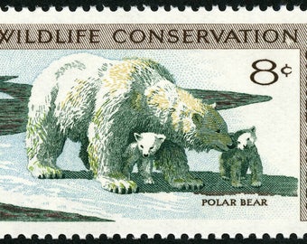 Five 5 vintage unused postage stamps - Wildlife conservation Polar bear 8c // 8 cent stamps // Face value 0.40
